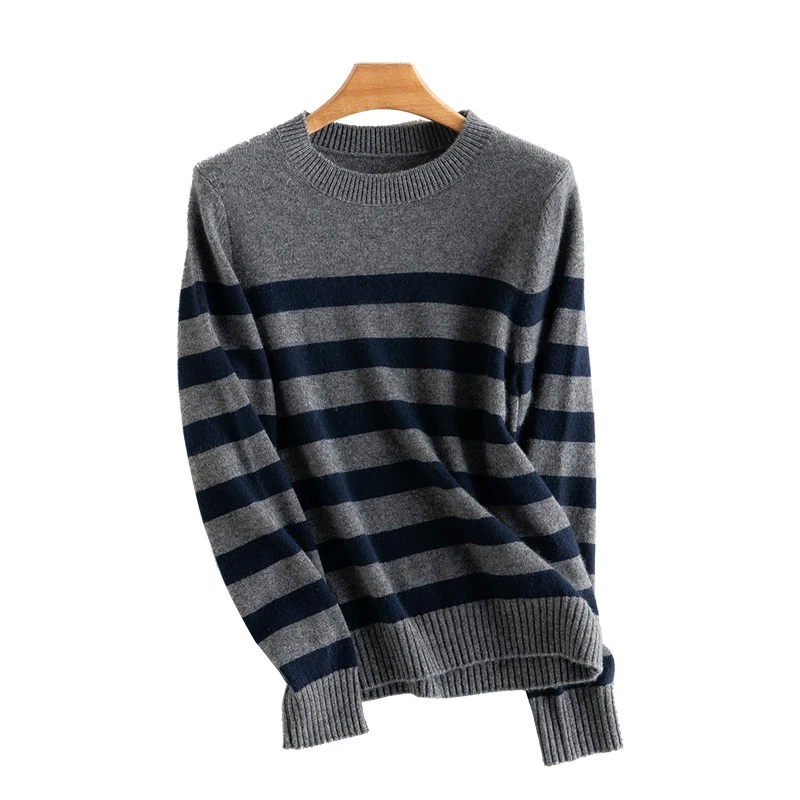 闭眼入~质感复古/经典撞色条纹宽松慵懒套头羊绒衫