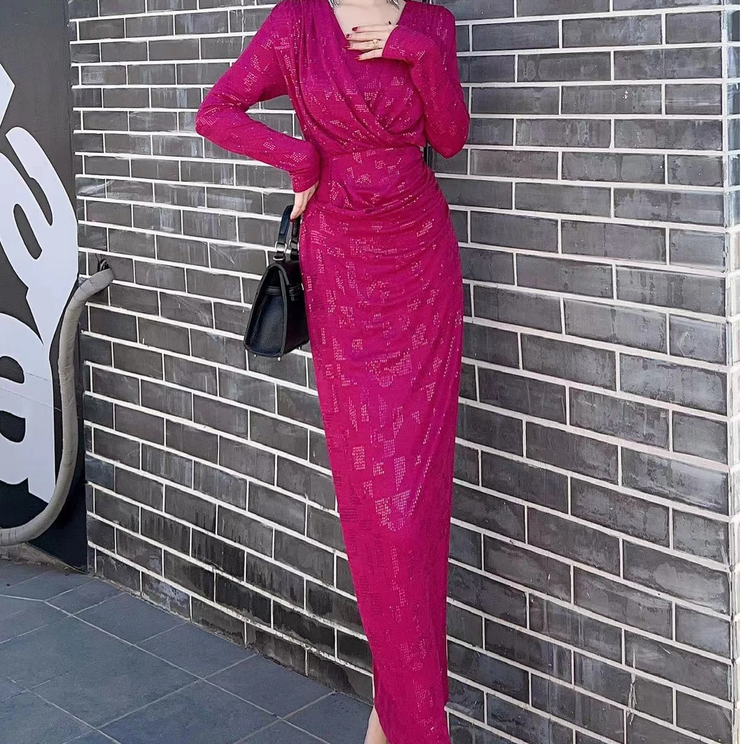 重工亮片连衣裙减龄显身材包臀裙82292