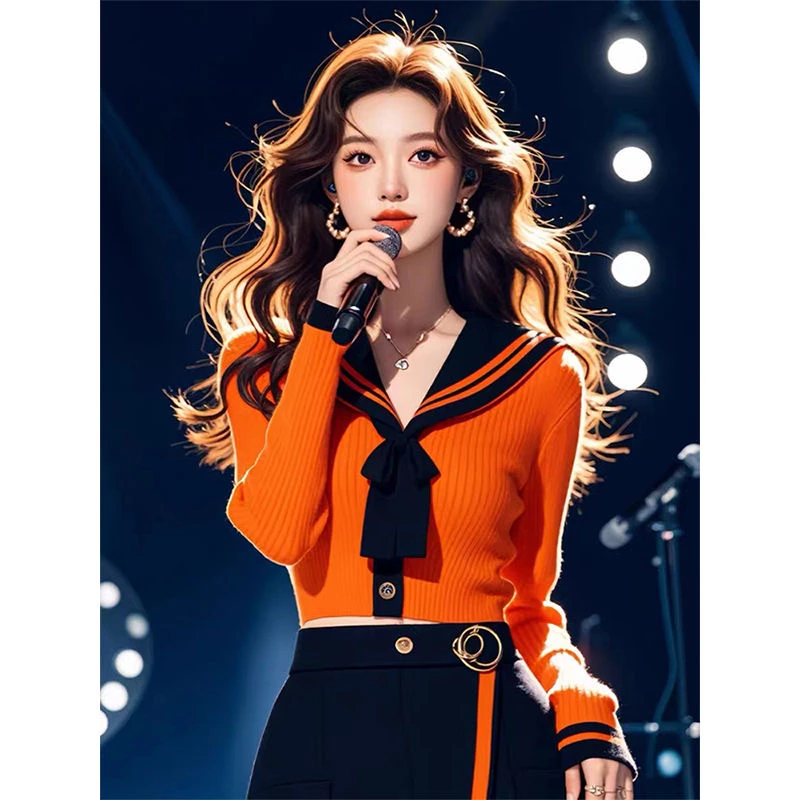 网红海军领针织衫爆款女款秋冬季新款上衣时尚洋气短款毛衣ins潮