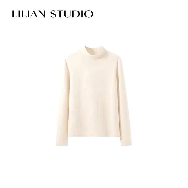 莉莉 Lilian  简约纯色德绒半高领T恤24秋冬蛋白羊绒发热打底衫女