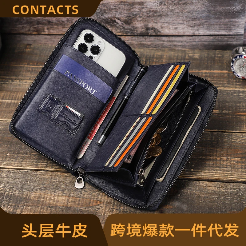 黑天使长款头层牛皮男士钱包多功能大容量拉链通用商务手拿包现货