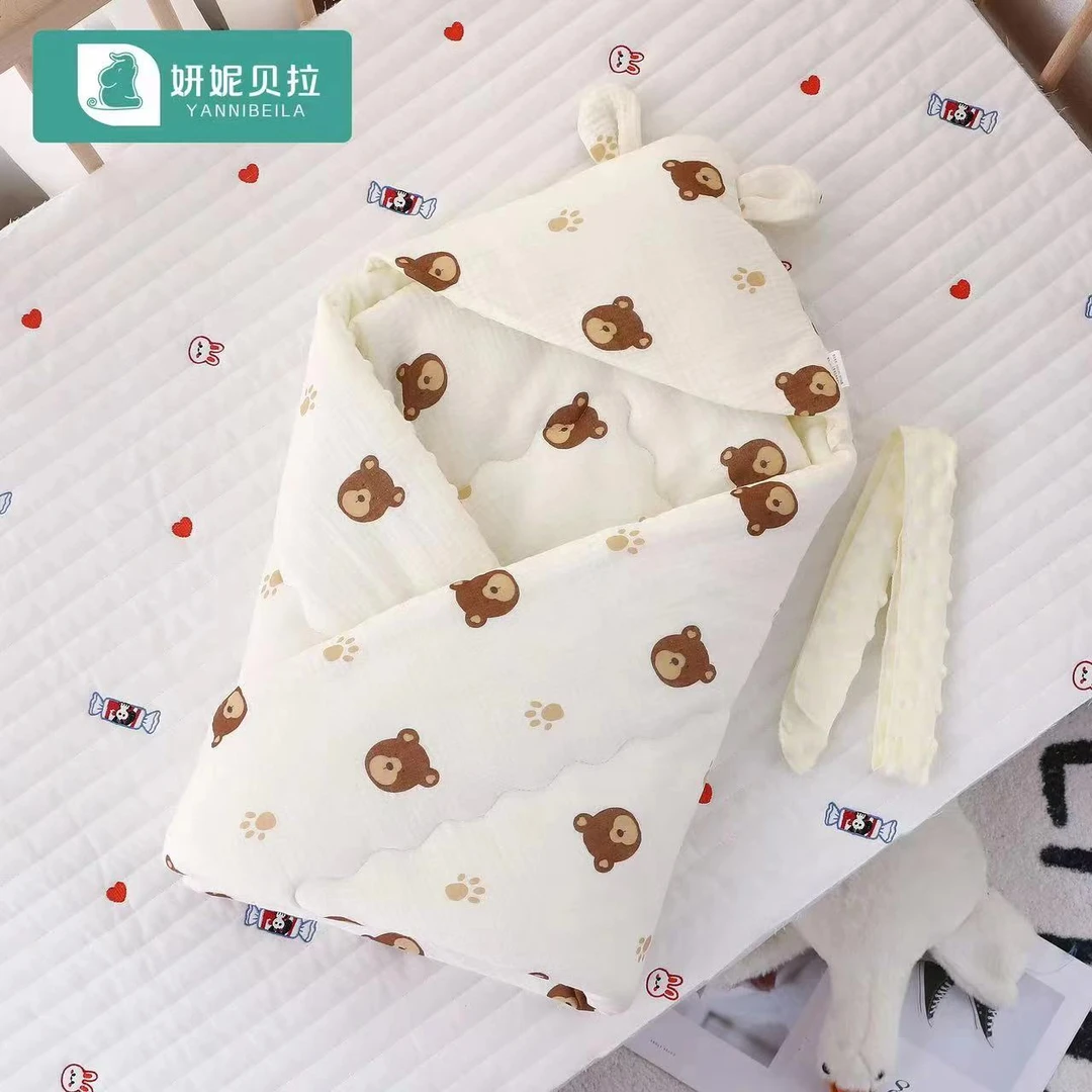 婴儿春秋冬款初生抱被绉棉纱布豆豆绒抱被产房外出抱被新生儿宝宝