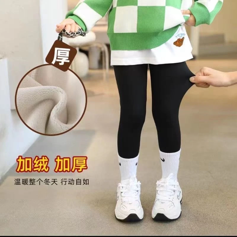 女童鲨鱼裤冬季新款中小童一体绒高腰保暖裤宝宝冬装外穿修身长裤