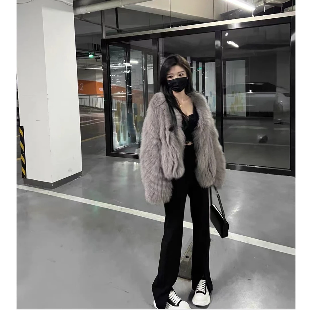【XiXin】2023新款“猫系女友”狐狸毛加密特厚双面编织阔版皮草宽松