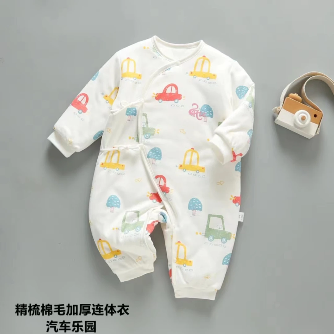 新生儿棉服舒绒连体衣婴儿爬爬服连体保暖衣婴幼儿冬装哈衣打底
