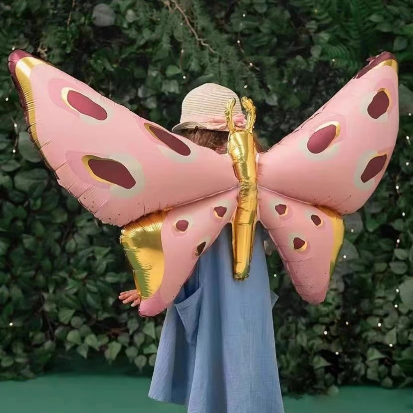 粉色背挂式大蝴蝶翅膀铝膜气球生日派对背饰拍照用品夜市气氛布置