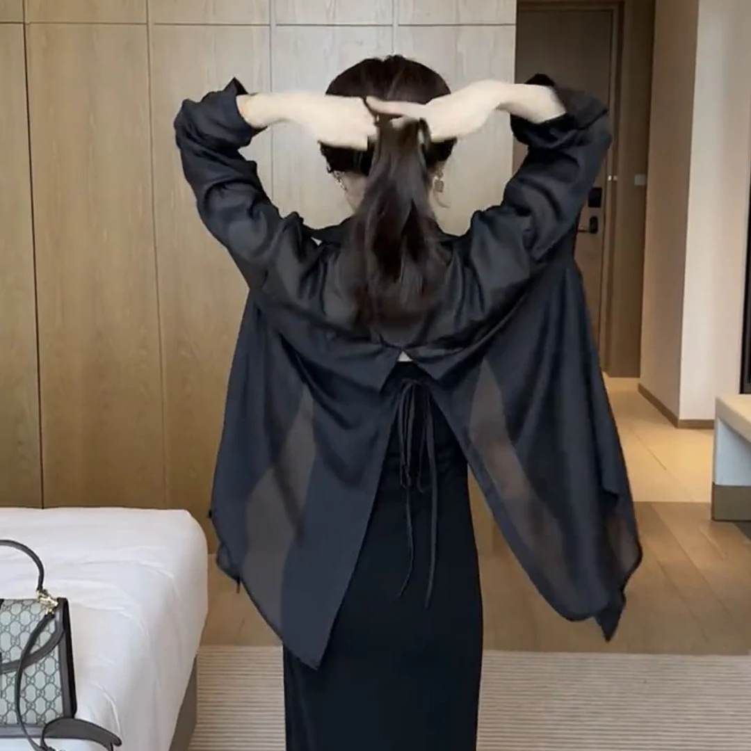 雪纺上衣2025新款夏季小众设计感大码防晒衬衫女夏款薄款外套衬衣