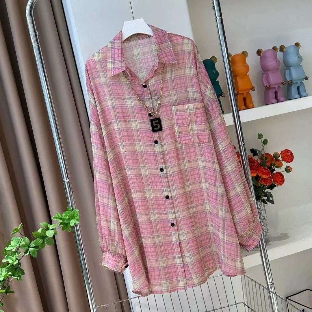 防晒衣服女夏季长袖雪纺2025新款韩版洋气百搭薄款外套格子衬衫