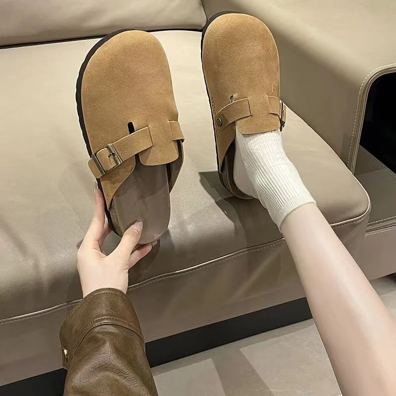 冬季2025年网红时尚复古百搭半拖鞋女外穿舒适防滑勃肯包头拖鞋