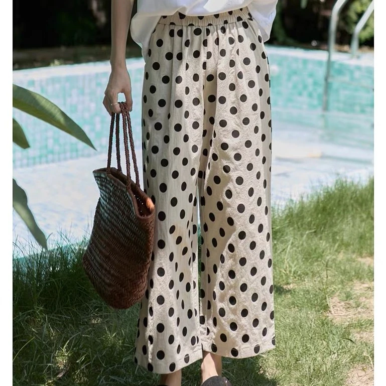 棉麻质感宽松休闲阔腿裤女士休闲九分裤