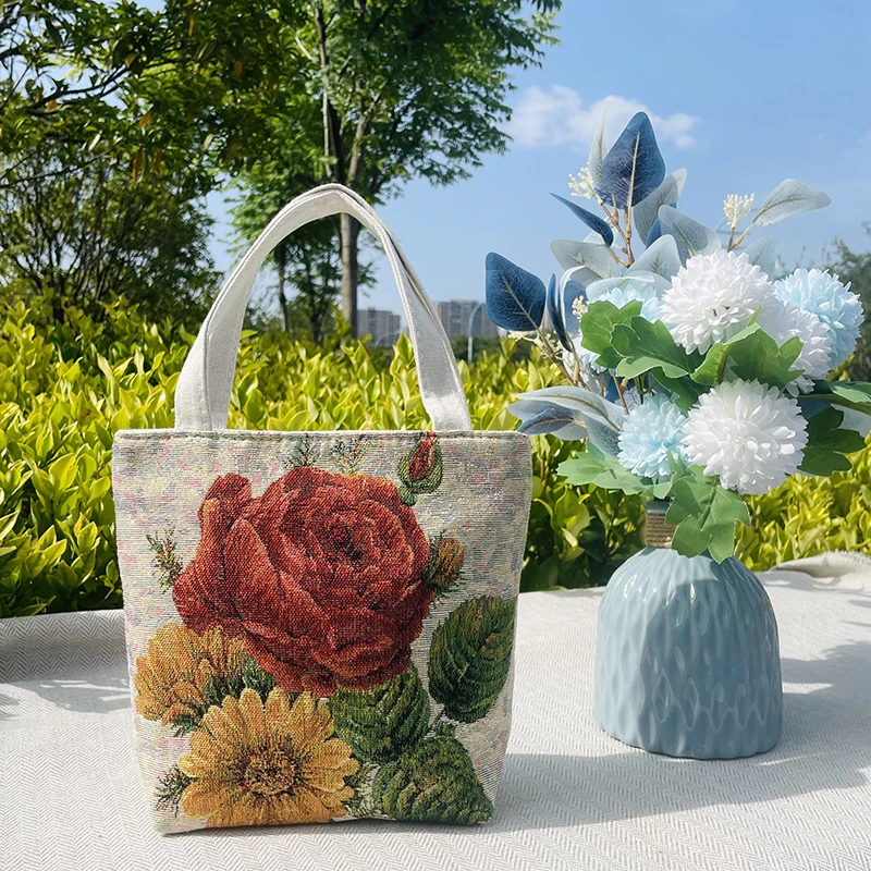 K132新款帆布包包女大容量单肩手提包托特包提花刺绣时尚百搭逛街