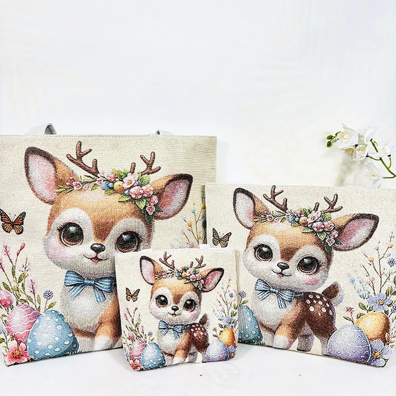 W686新款帆布包包女手提包单肩包托特包提花刺绣时尚百搭休闲