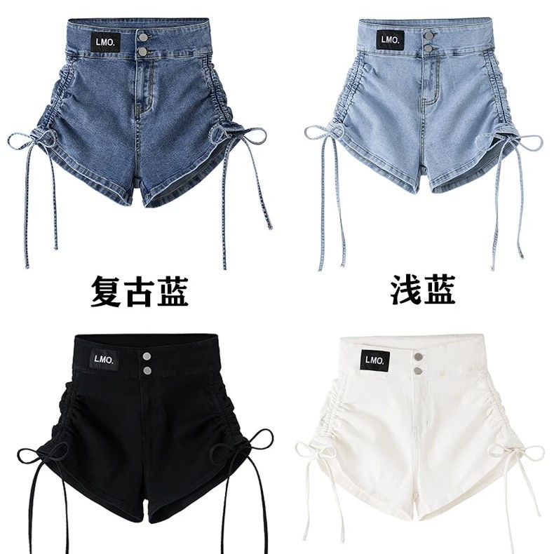 美式休闲女团辣妹超短裤热裤绑带抽绳牛仔短裤女夏季高腰显瘦包臀
