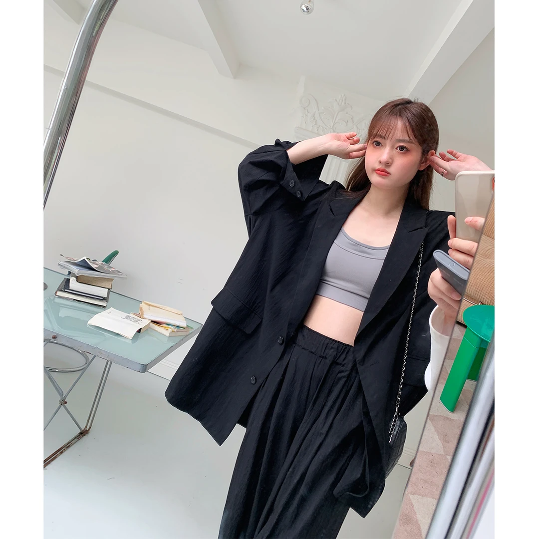 晶咕白标~西装外套外套女2023新款时髦宽松显瘦阔腿裤套装两件套