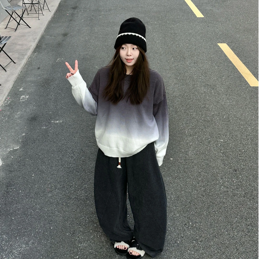 晶咕【渐变公式】渐变色温柔风宽松慵懒风休闲圆领针织毛衣