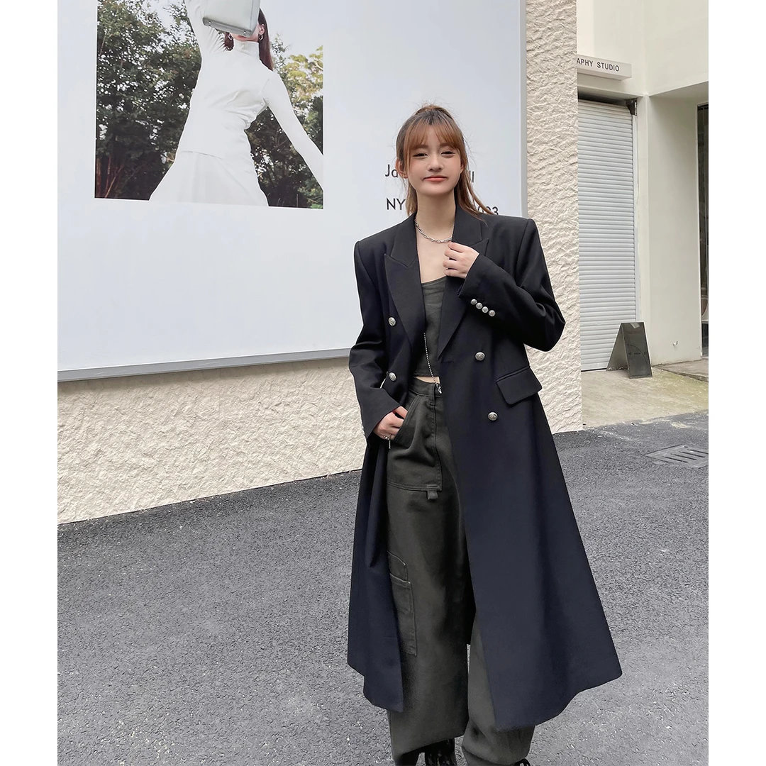 晶咕白标~长款黑色休闲西装马甲套装女秋季大码高级感气质内搭