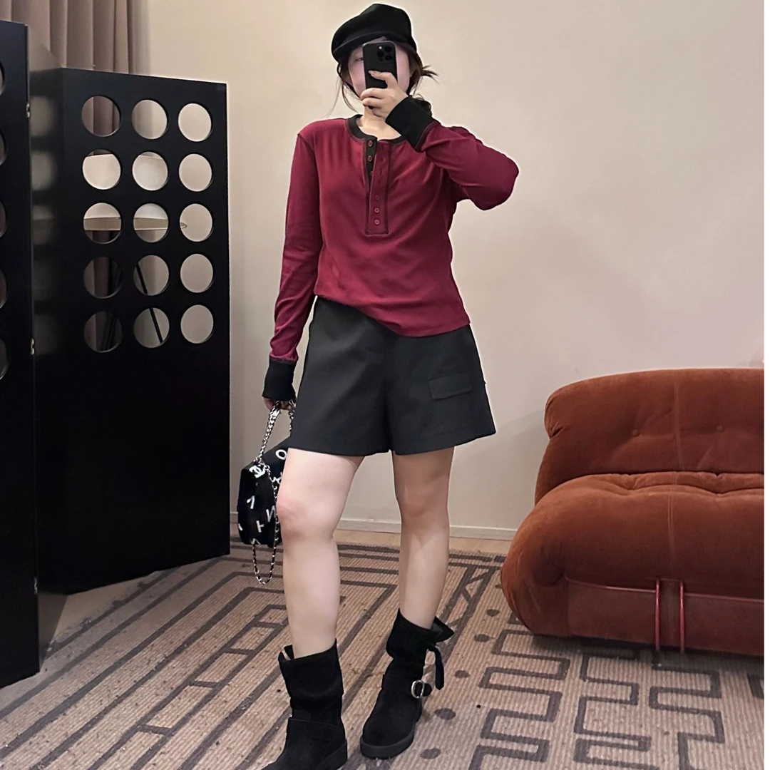 晶咕【撞色亨利衫】拼接时尚休闲百搭秋冬套头内搭圆领针织衫