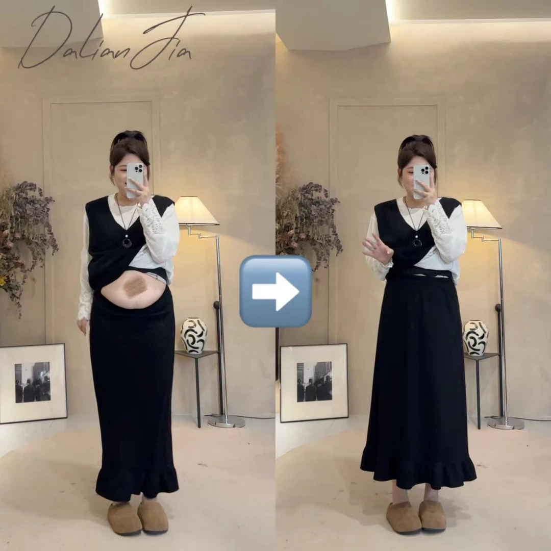 晶咕【荷叶连连】荷叶边高腰显瘦休闲半身裙气质时尚松紧秋冬