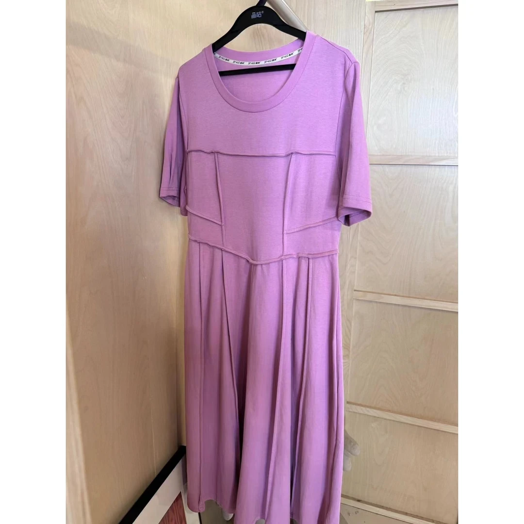 晶咕JGGU层次收褶设计圆领纯色连衣裙轻奢气质显瘦设计师夏季