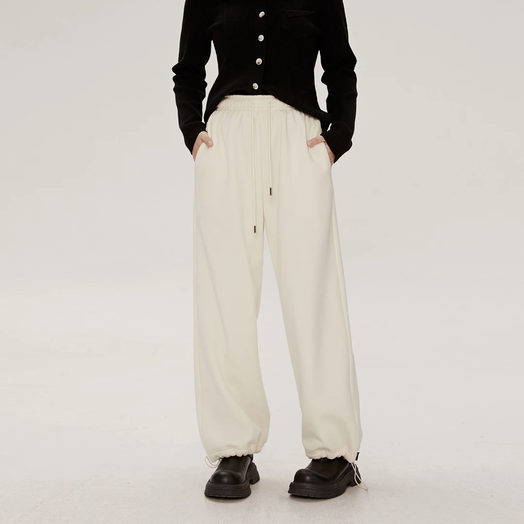 晶咕绿标~松紧腰抽绳卫裤高腰休闲裤垂感宽松时尚百搭裤子秋冬女