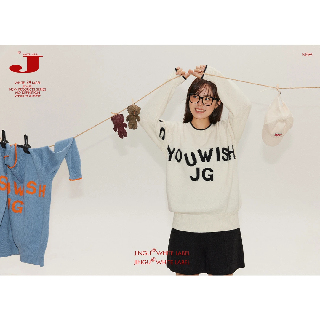 晶咕白标~年度必buy~JG字母毛衣女时尚休闲圆领长袖通勤款毛衣
