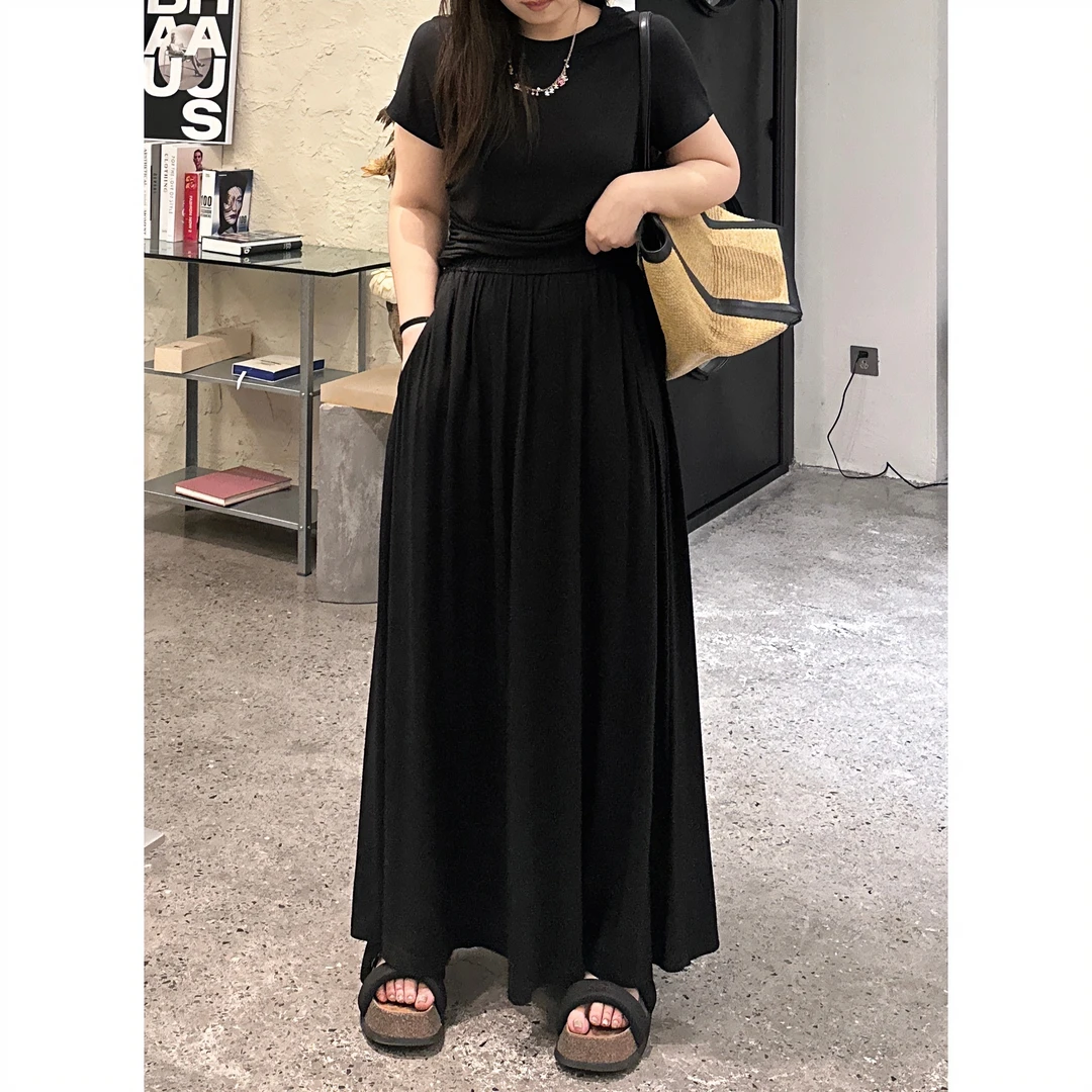 晶咕【氛围天菜-半裙】设计师款松紧腰头慵懒显瘦半身裙法式