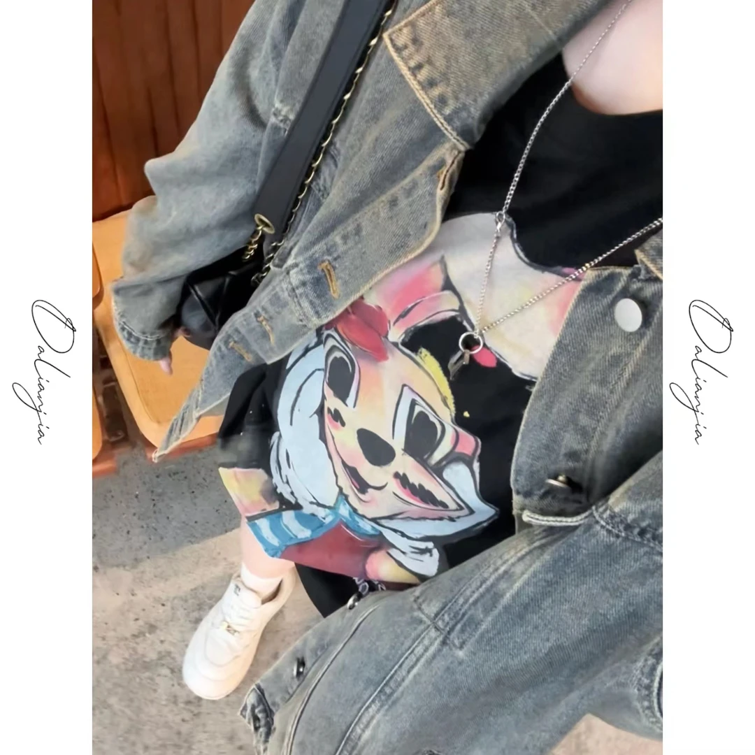 晶咕佳佳【潮流兔子】美式潮酷卡通印花圆领T恤秋款显瘦长袖时尚