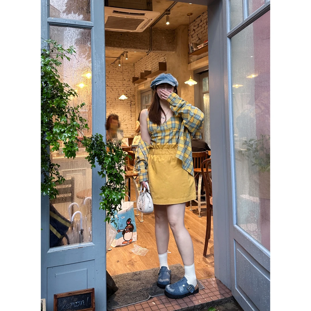 晶咕【美院画廊】宽松复古休闲小众格子长袖衬衫