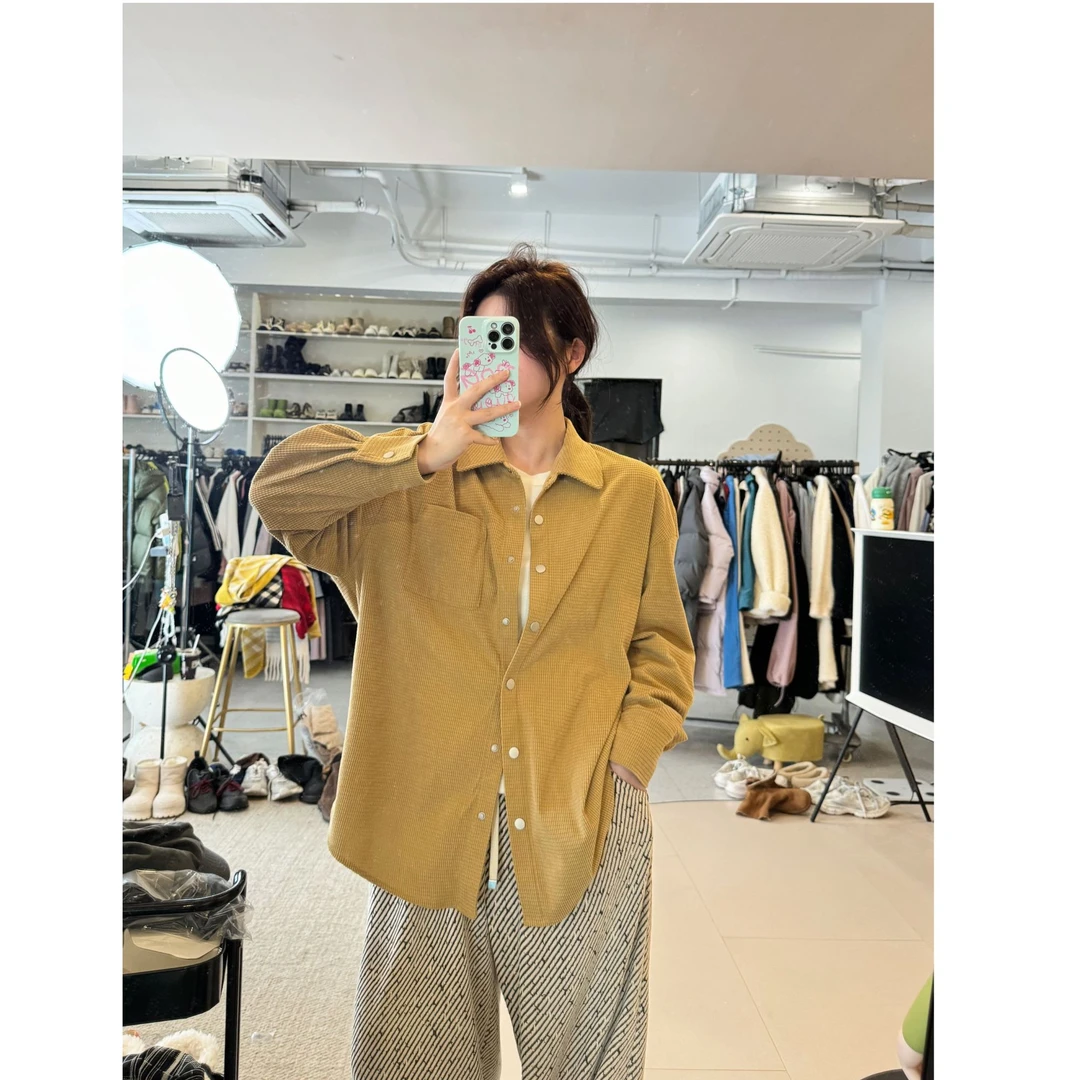 晶咕【知识分子！】polo领纯色灯芯绒肌理感纯色衬衫大版外套