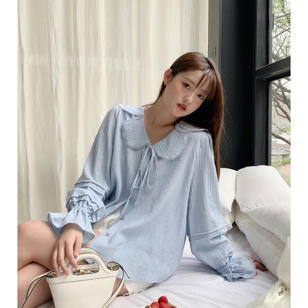 晶咕JGGU白标~花瓣领肌理感衬衫女夏季2023新款气质大码雪纺上衣