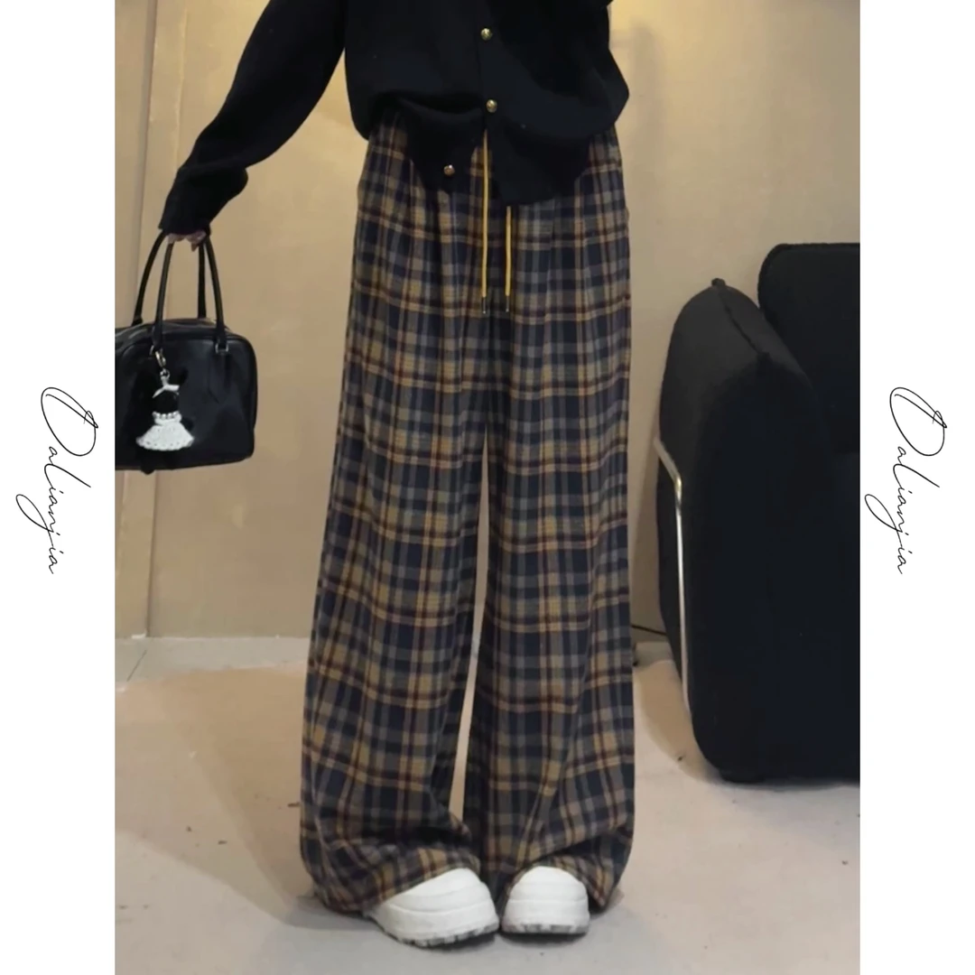 晶咕【冬款格纹裤】美式慵懒松弛感格纹阔腿裤显瘦松紧腰垂感