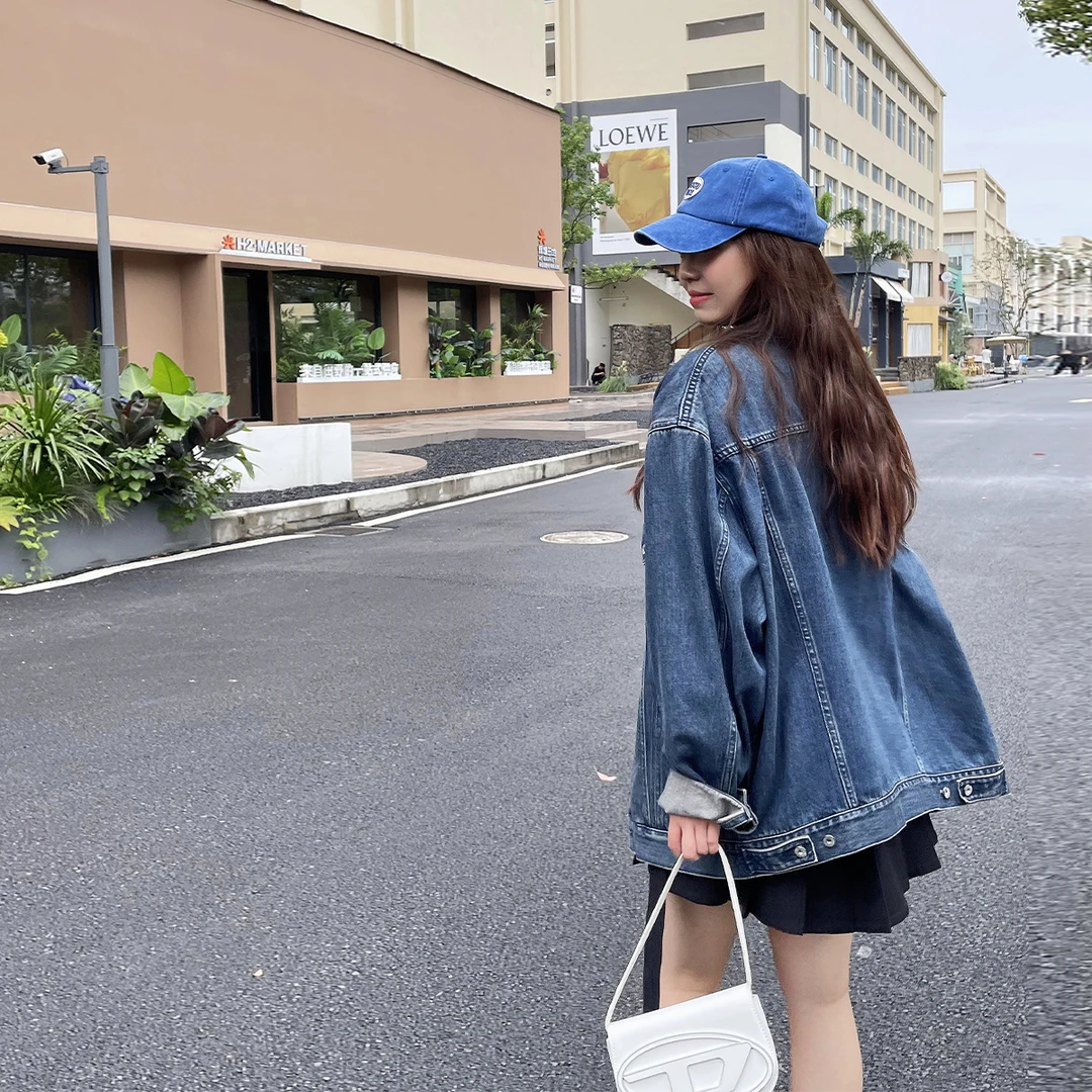 晶咕白标~水复古长袖牛仔外套女秋季新款大码宽松街头风上衣百搭