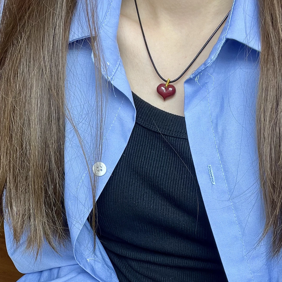 含辰砂工艺品精选优质高含量紫金砂桃心锁骨链