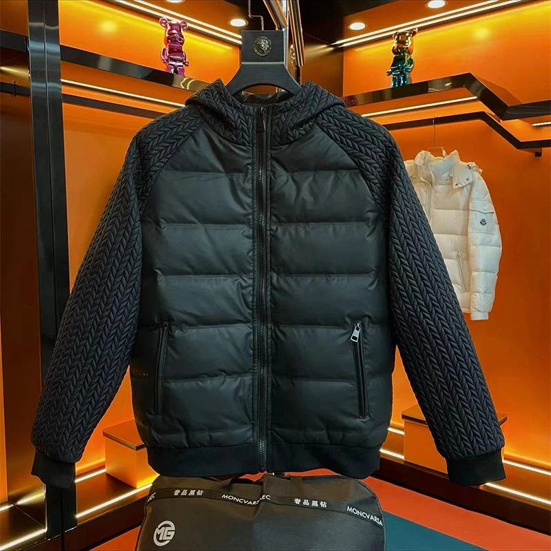 男士秋冬新款时尚拼接麦穗羽棉服百搭连帽休闲港风保暖外套上衣潮