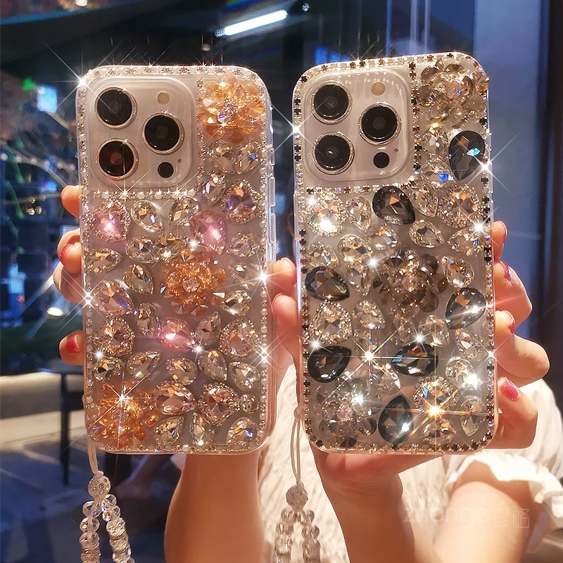 适用苹果14手机壳14promax水钻宝石15plus女款12/13promax轻奢