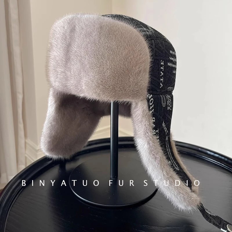 中老年男士真皮帽水貂羊皮护耳雷锋帽貂皮帽子整貂保暖防风帽