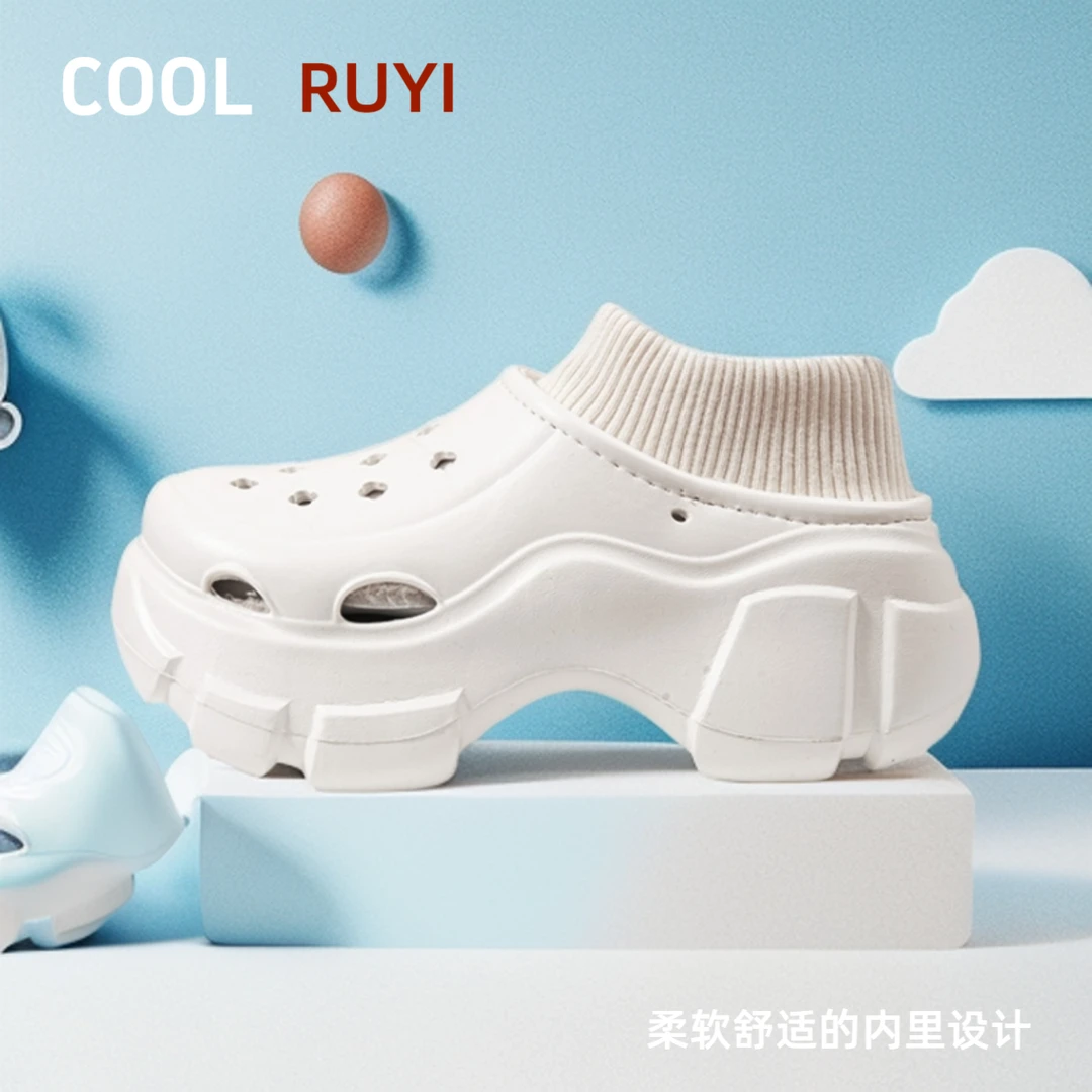 6.0厚底增高踩屎感加绒洞洞包跟棉鞋女秋冬季外穿家居室内保暖