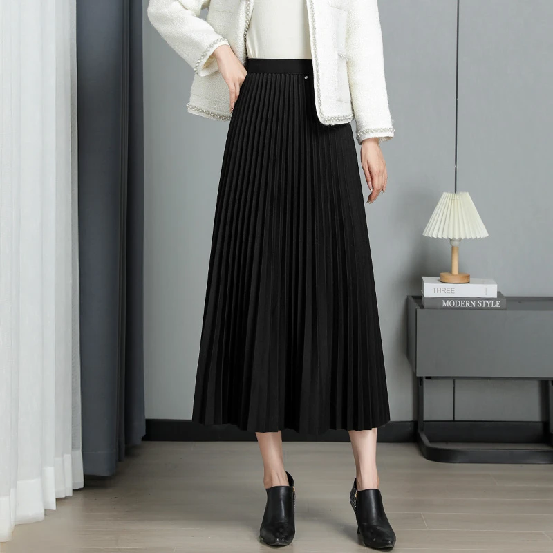 毛呢百褶裙长裙秋冬女2024新款高腰加厚垂感半身裙大摆裙