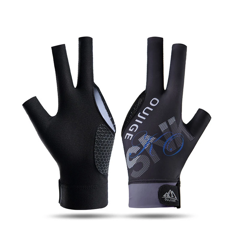 台球手套三指薄款透气斯诺克专业高档防滑高弹力粘扣露指桌球手套