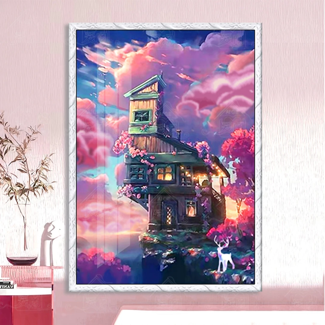 【宠粉福利】爱阁十字绣 云端小屋 2024唯美梦幻风景装饰小件线绣