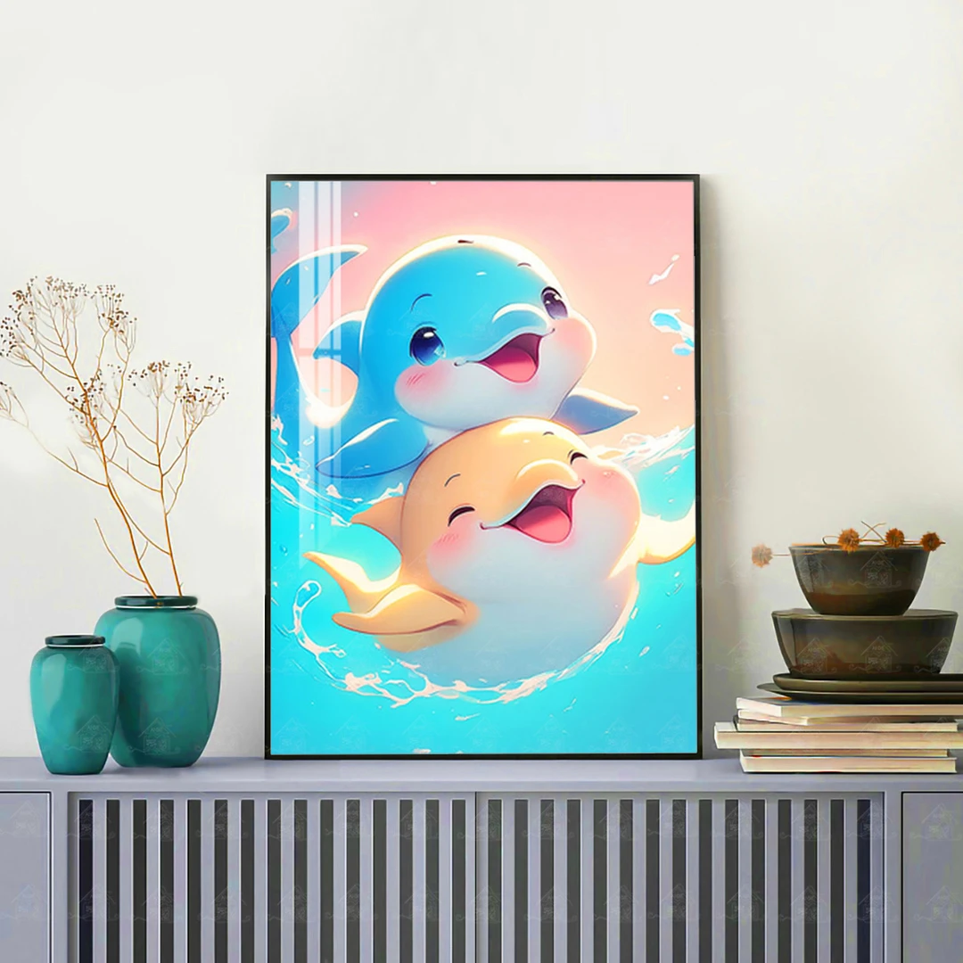 【进口棉布】爱阁十字绣可爱小海豚新款治愈系客厅玄关装饰画手工绣