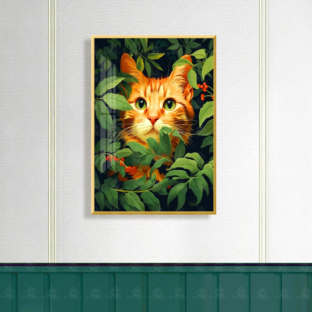 爱阁十字绣橙色猫花草新款猫咪治愈系客厅玄关装饰挂画手工线绣