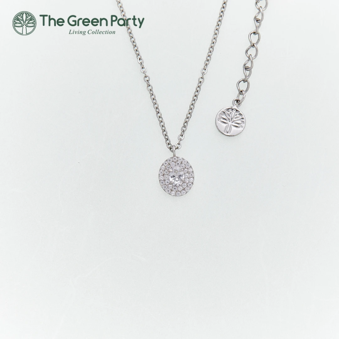 吊坠925银合成锆石 TheGreenParty带证书椭圆锆石项链