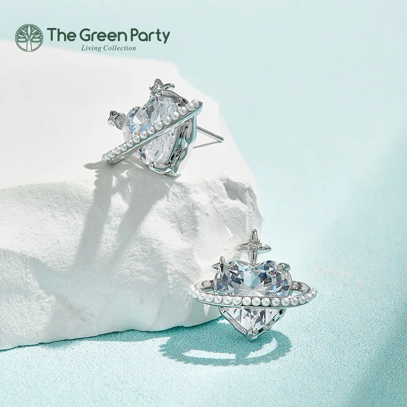 铜合金合成锆石耳饰 TheGreenParty 时尚小众环绕星球耳钉耳环女