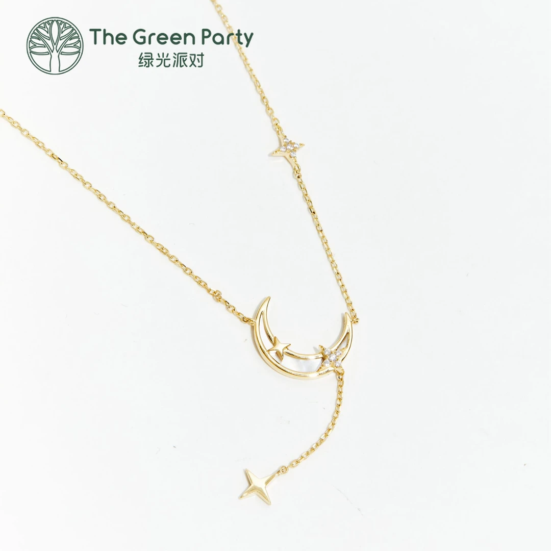 坠链均925银合成锆石 TheGreenParty星月银项链银饰