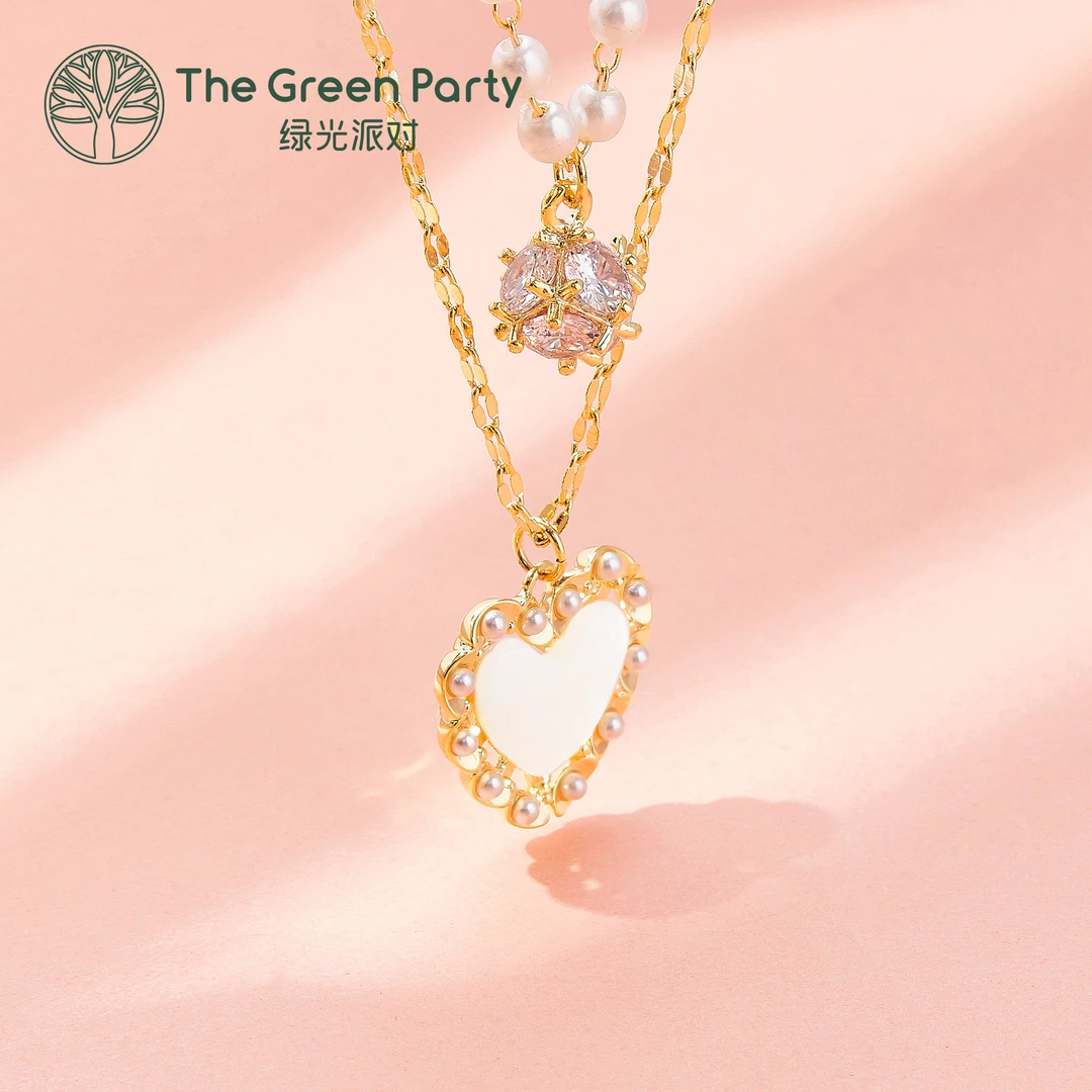 铜合金仿珍珠项链 TheGreenParty真两件【love】金色叠戴双层吊坠