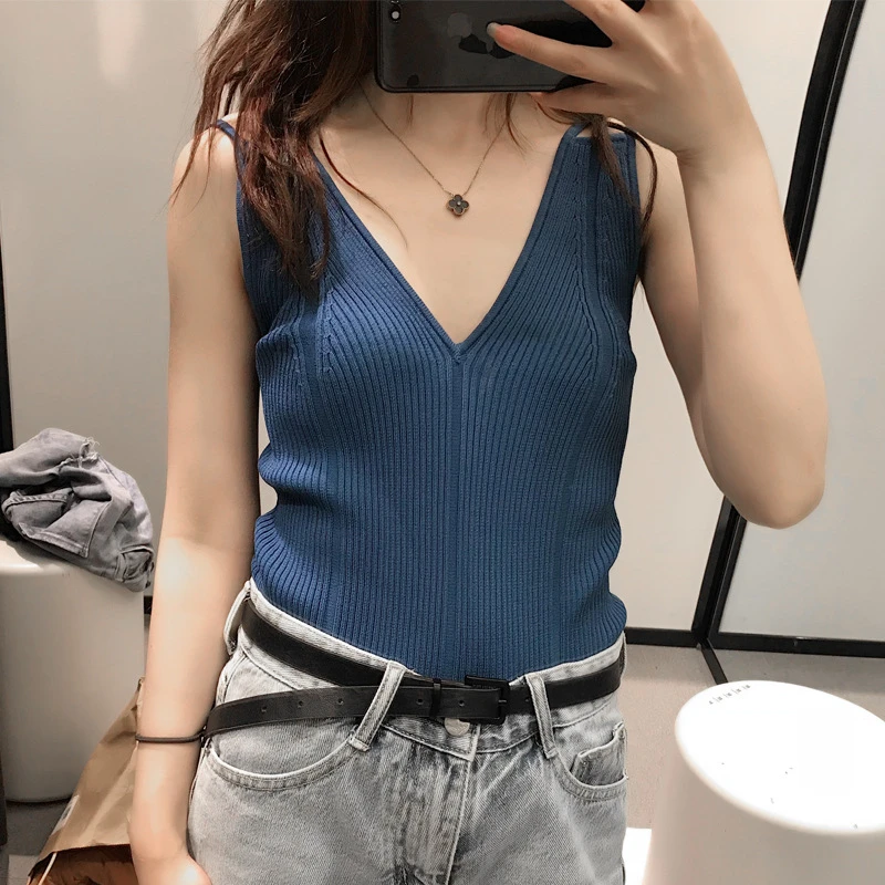 新品细肩带挖空露肩V领显瘦背心吊带  JS161