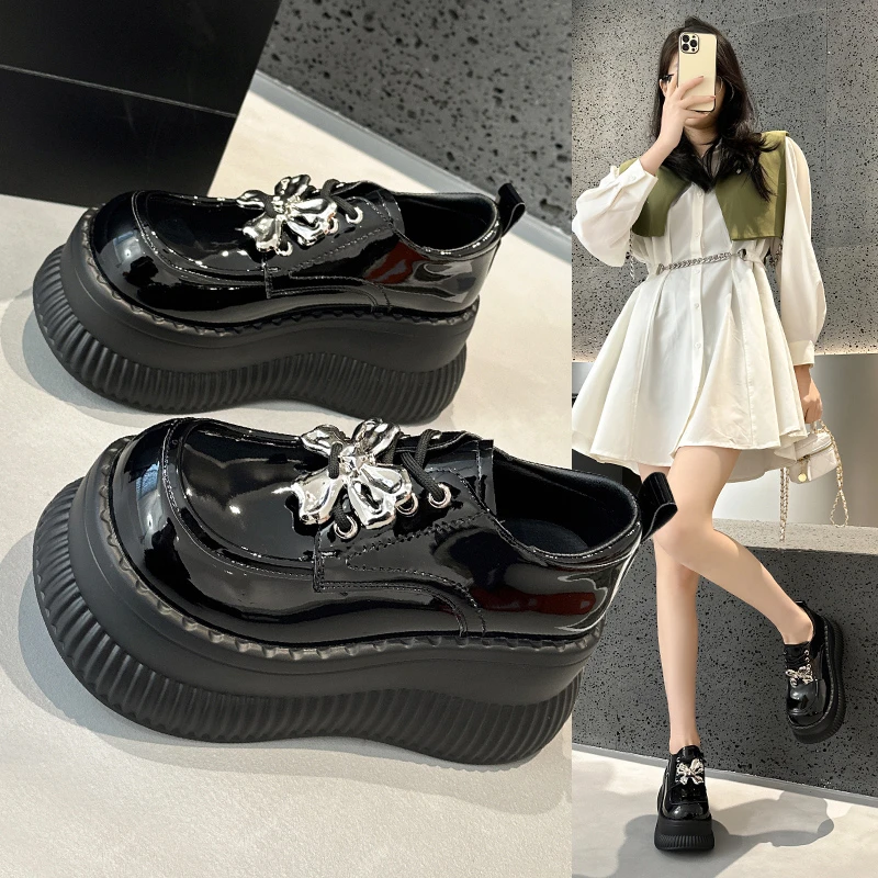 厚底乐福鞋女2025秋季新款百搭英伦风小皮鞋松糕底坡跟内增高女鞋