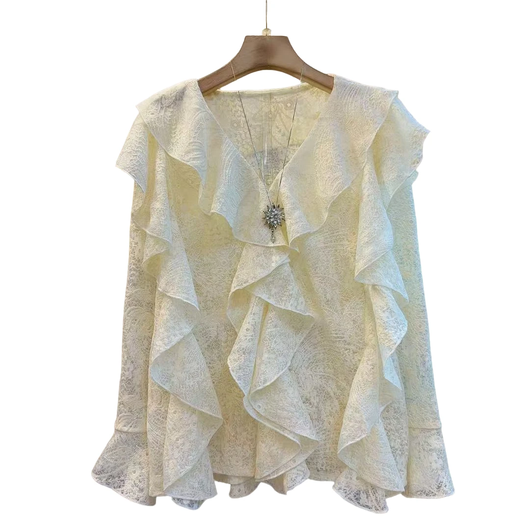 法式新款拼接花边高级感气质显瘦甜美百搭上衣