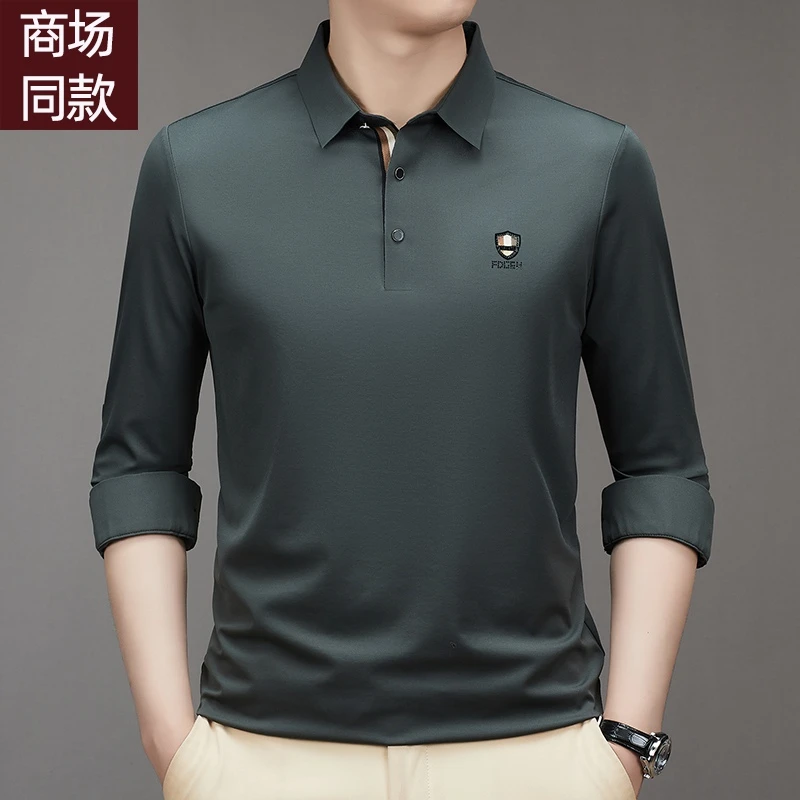 鄂尔多斯市男士长袖t恤新款春秋季高端polo衫中年男休闲商务T恤衫